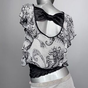 Y2K Bow-Detail-Back Paisley Blouse Top
